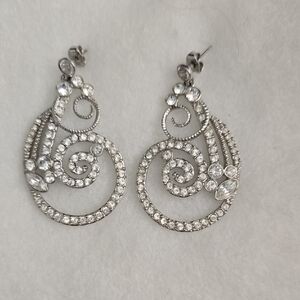 Silver And Rhinestone Swirl Earrings